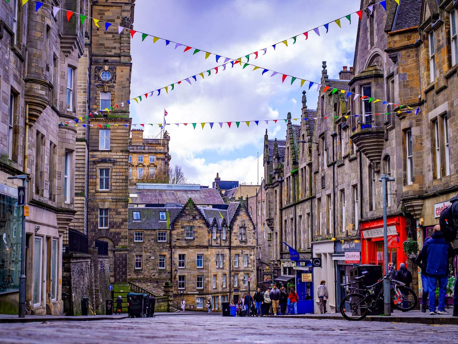 An Edinburgh street hung with bunting
